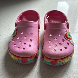 Hot pink rainbow kids Crocs size C12